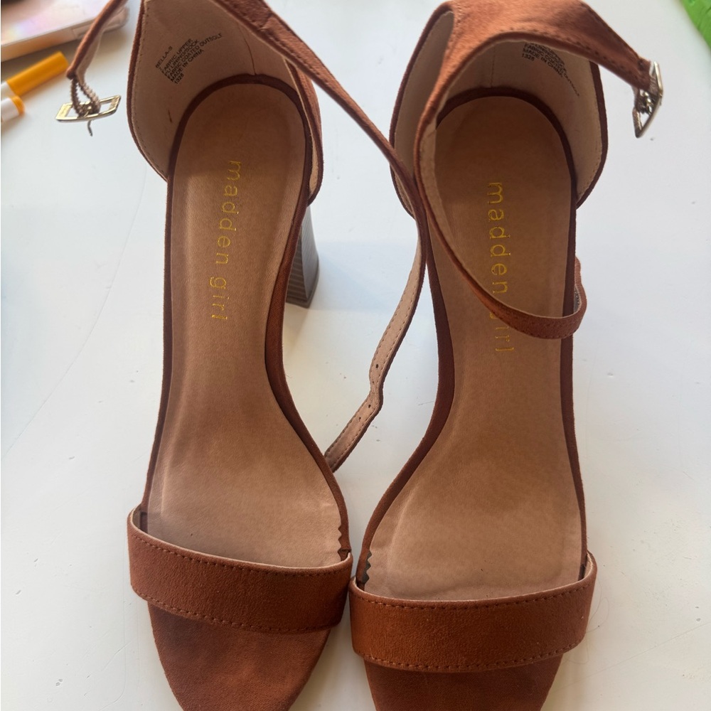 Madden Girl Tan Ankle Strap Heels